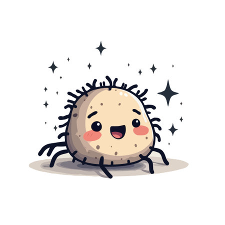 Adorable cartoon germ character with a happy face and sparkling background, perfect for educational or playful designs.のイラスト素材