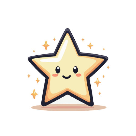 Adorable cartoon star character with a happy face surrounded by sparkling lights, perfect for children's illustrations.のイラスト素材