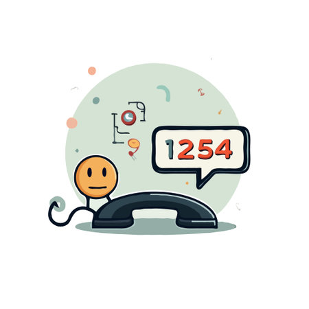 Cartoon illustration of a person with a phone receiver and a speech bubble with the number 1254.のイラスト素材