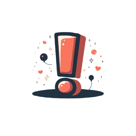 Cute exclamation mark cartoon illustration with hearts and stars. Vector design for attention, warning, alert concepts.のイラスト素材