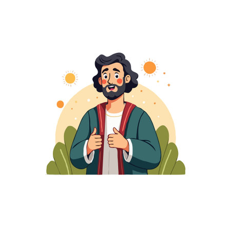 Cartoon illustration of a cheerful man with a beard giving thumbs up, set against a bright, natural backdrop.のイラスト素材