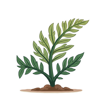 Illustration of a green plant with detailed leaves growing from soil, isolated on white background. Ideal for nature themes.のイラスト素材