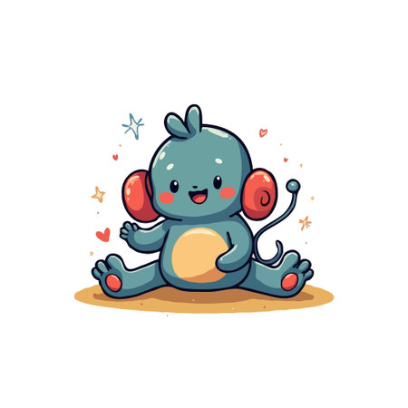 Adorable cartoon monster with big ears sitting down. Perfect for children's illustrations, stickers, or digital art.のイラスト素材