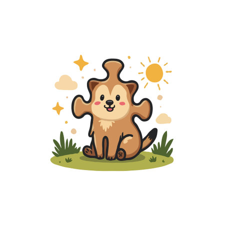 Adorable cartoon illustration of a dog designed as a puzzle piece, perfect for children's books, educational materials, and playful designs.のイラスト素材