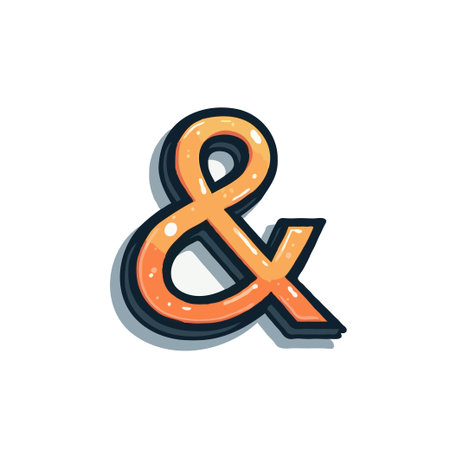 Stylized ampersand illustration with retro cartoon aesthetic, featuring bold outlines and vibrant orange gradient fill.のイラスト素材