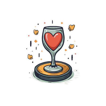 Stylized illustration of a wine glass filled with a red heart, perfect for love, celebration, and Valentine's Day themes.のイラスト素材