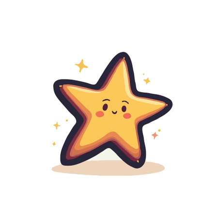 Adorable star cartoon character with a sweet face and sparkling details. Perfect for children's designs and illustrations.のイラスト素材