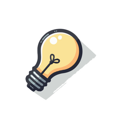 Illustration of a cartoon light bulb representing a bright idea, innovation, and creative thinking concept.のイラスト素材