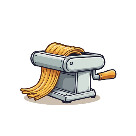 Detailed vector illustration of a pasta machine extruding fresh noodles, perfect for culinary or food-related designs.のイラスト素材