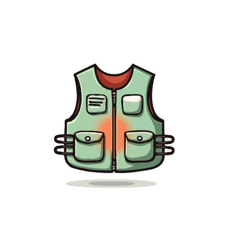 Hand drawn illustration of a fishing vest with pockets. Isolated on white background. Vector EPS 10のイラスト素材