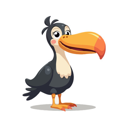 Cute cartoon toucan character with big beak and funny expression. Vector illustration isolated on white background.のイラスト素材