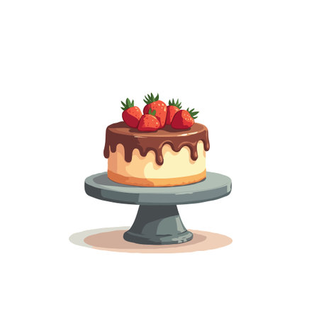 Delicious chocolate cake with strawberries on a stand. Perfect for birthdays, celebrations, or sweet treats.のイラスト素材