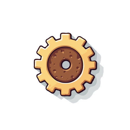 Cartoon illustration of a gear wheel icon isolated on white background. Perfect for design elements.のイラスト素材