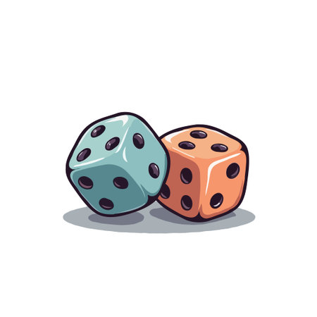 Two dice, one blue and one orange, sit side-by-side, ready for a game of chance and strategy. Vector illustration.のイラスト素材