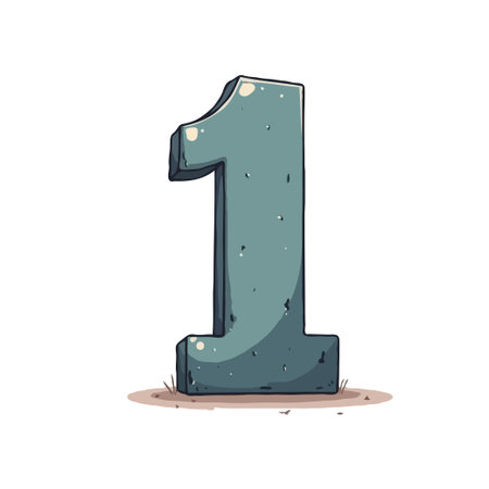 Cartoon stone number one standing on the ground. Isolated on white background. Vector illustration.のイラスト素材