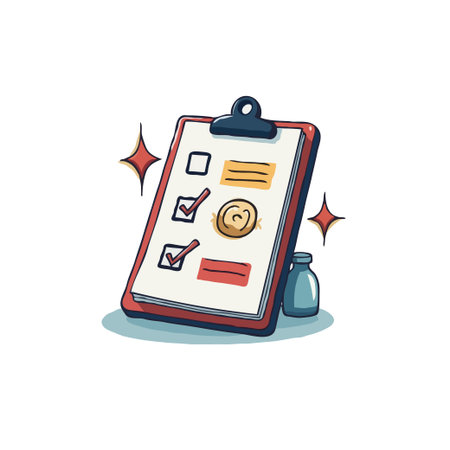 Illustration of a clipboard with a checklist, checked boxes, and a coin icon. Perfect for business and finance concepts.のイラスト素材