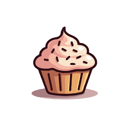 Adorable cupcake illustration featuring pink frosting and chocolate sprinkles. Perfect for dessert-themed designs and sweet treat projects.のイラスト素材