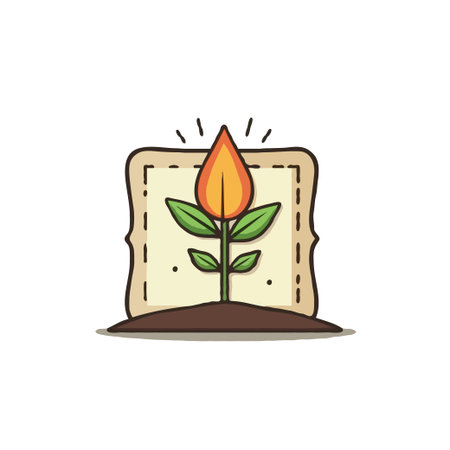 Conceptual illustration of a plant growing from soil within a frame, symbolizing growth, innovation, and new ideas.のイラスト素材