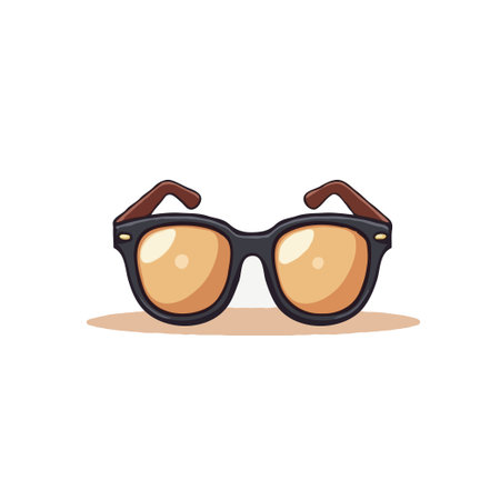 Cartoon illustration of sunglasses with a black frame and brown accents, casting a soft shadow on a white background.のイラスト素材