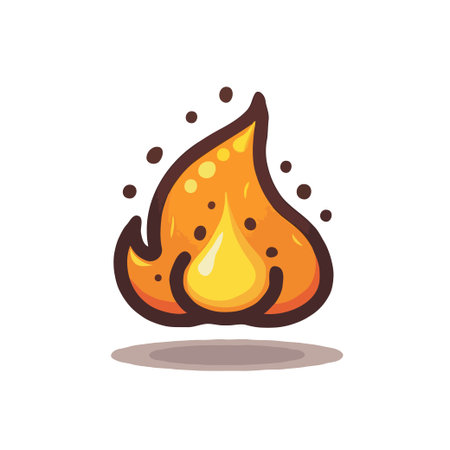 Stylized cartoon fire icon with a shadow, perfect for games, apps, and designs needing a playful touch.のイラスト素材