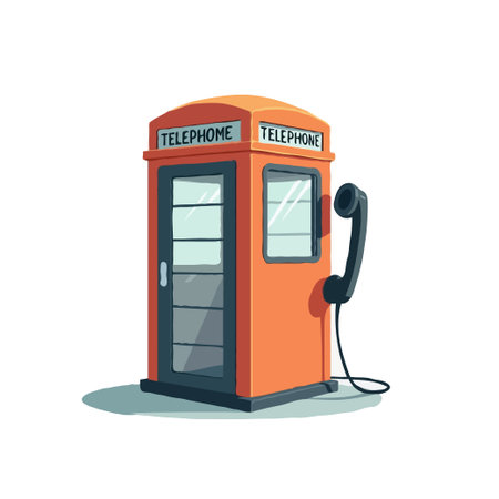 Illustration of a classic orange British telephone booth with a handset on the side, isolated on white.のイラスト素材