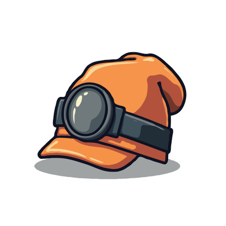 Cartoon style illustration of an orange hat with goggles. Great for designs needing a playful, adventurous touch.のイラスト素材
