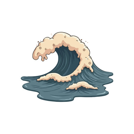 Illustration of a stylized ocean wave with a foamy crest, perfect for nautical or environmental themes.のイラスト素材