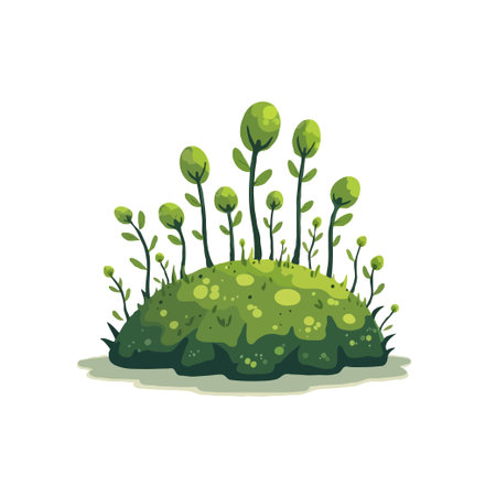 Illustration of a cartoon mossy hill with green plants. Perfect for children's books, games, or nature-themed designs.のイラスト素材