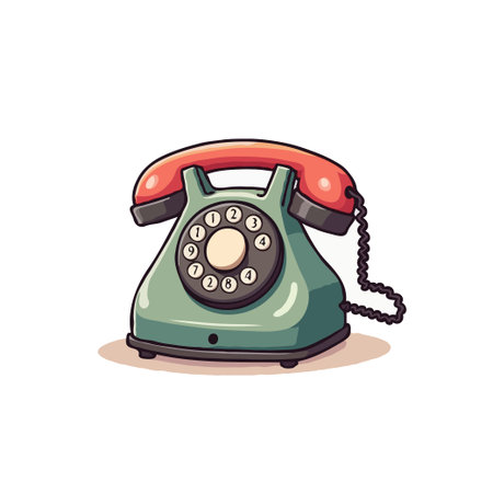 Pixel art illustration of a retro rotary phone with a green body and red receiver, isolated on white.のイラスト素材