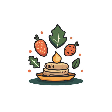 Whimsical illustration of healthy pancakes served with carrots and green leaves, perfect for food blogs and children's books.のイラスト素材