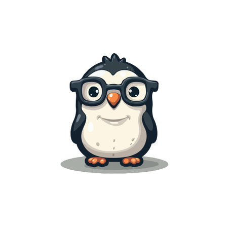 Adorable cartoon penguin wearing glasses. Perfect for educational materials, children's books, or fun, lighthearted designs.のイラスト素材