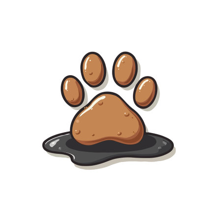 Cartoon illustration of a muddy paw print. Cute animal footprint with mud splash. Vector design for kids.のイラスト素材
