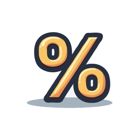 Stylized percentage sign with a cartoonish design, featuring a gradient fill and dark outline, isolated on white.のイラスト素材