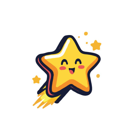 Adorable cartoon shooting star with a happy face, trailing light, and whimsical design. Perfect for children's illustrations.のイラスト素材