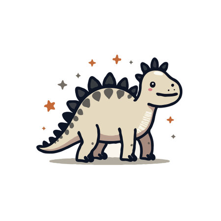 Adorable cartoon illustration of a baby stegosaurus dinosaur with a charming, friendly expression and soft color palette.のイラスト素材