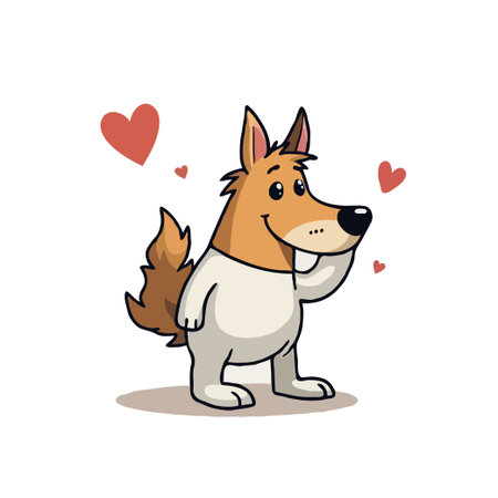 Adorable cartoon dog illustration with hearts, perfect for Valentine's Day or expressing love and affection. Cheerful design for various creative projects.のイラスト素材
