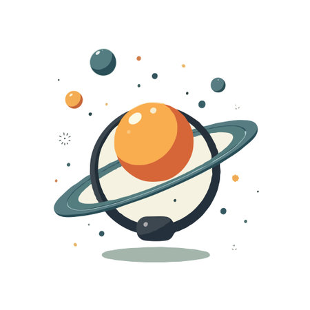Cartoon illustration of Saturn with rings and moons in space. Vector design for kids, science, and education.のイラスト素材