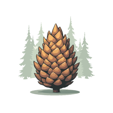 Detailed pixel art illustration of a pine cone with a forest background. Nature, pixelated, retro style.のイラスト素材