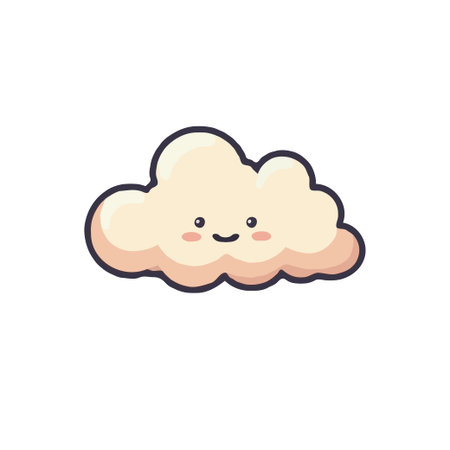Adorable cloud illustration with a sweet smiling face. Perfect for children's designs, weather concepts, and cute graphics.のイラスト素材