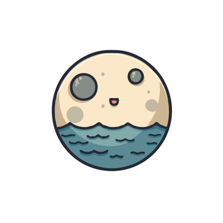 Adorable cartoon planet with a smiling face and a wavy ocean. Perfect for children's books and educational materials.のイラスト素材