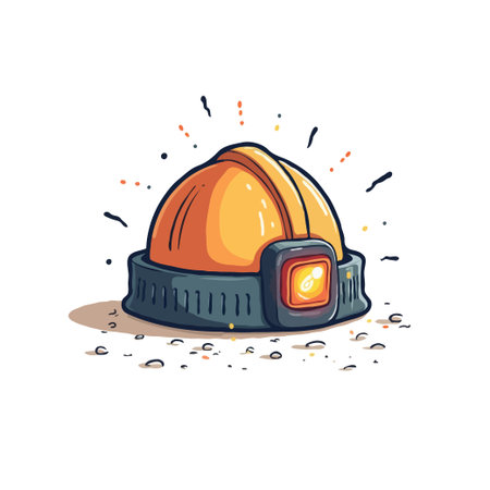 Illustration of a cartoon miner's hard hat with a light, ideal for industrial safety or construction themes.のイラスト素材