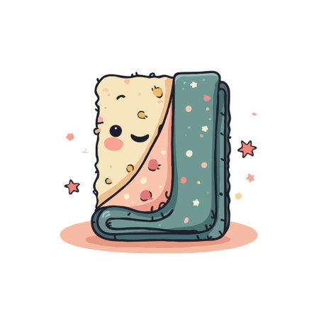 Adorable cartoon blanket with a smiling face and star pattern, perfect for children's illustrations and cozy designs.のイラスト素材
