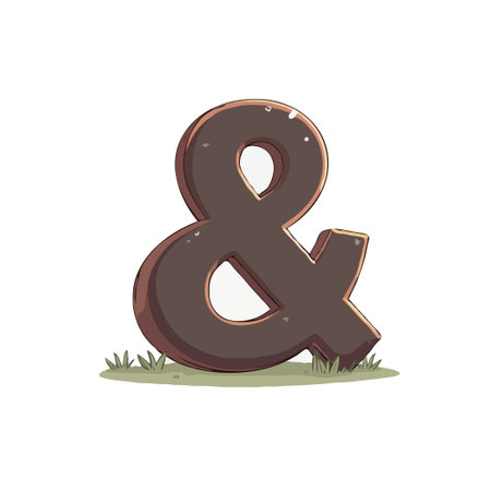 Ampersand symbol carved from stone set on grass. Decorative typography element for creative projects.のイラスト素材