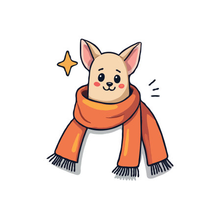 Adorable cartoon illustration of a chihuahua wearing a cozy orange scarf, perfect for winter or holiday themed designs.のイラスト素材