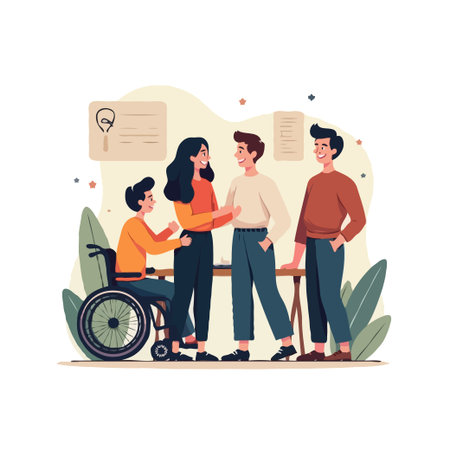 A diverse group of young adults working together, fostering an inclusive and collaborative environment.のイラスト素材