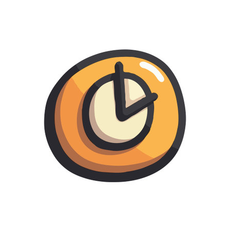 A stylized, cartoonish clock icon with orange and cream colors, representing time, scheduling, and...