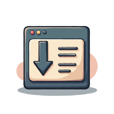 Stylized icon representing a download process within a browser window, featuring a down arrow and list.のイラスト素材