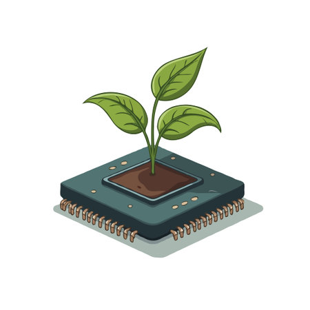 A young plant sprouts from a computer processor, representing the fusion of technology and nature.