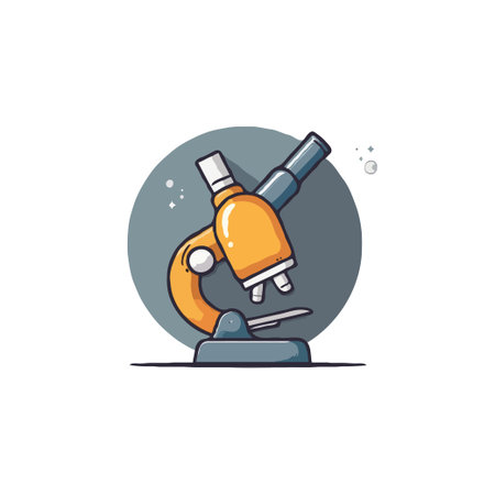 Stylized illustration of a microscope, representing science, discovery, and laboratory research.のイラスト素材