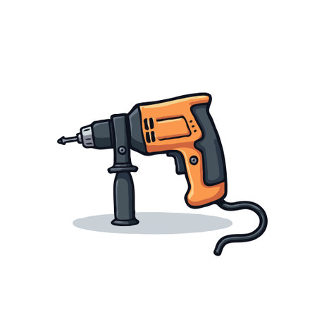 A cartoon illustration of a handheld power drill, featuring orange and black colors and a visible power cord.のイラスト素材